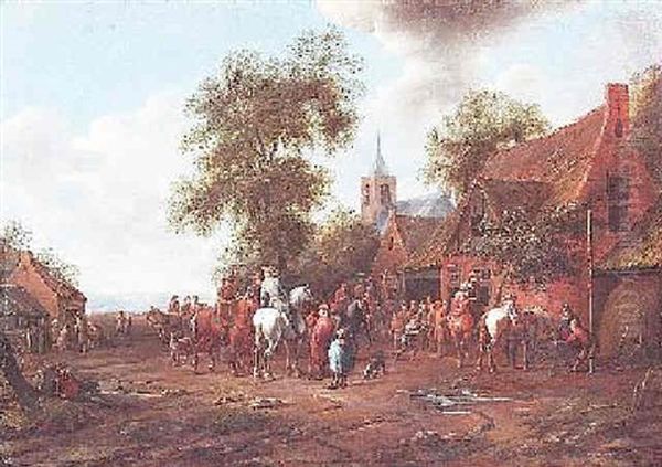 Reiter In Einem Hollandischen Dorf Oil Painting by Cornelisz van Essen