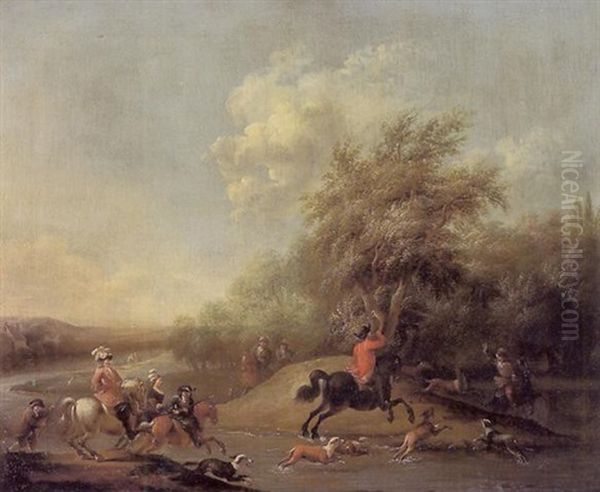 Chasseur A Courre Traversant Un Gue Oil Painting by Cornelisz van Essen