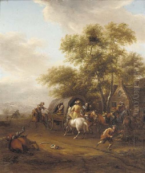 A Highway Robbery By A Cottage Oil Painting by Cornelisz van Essen