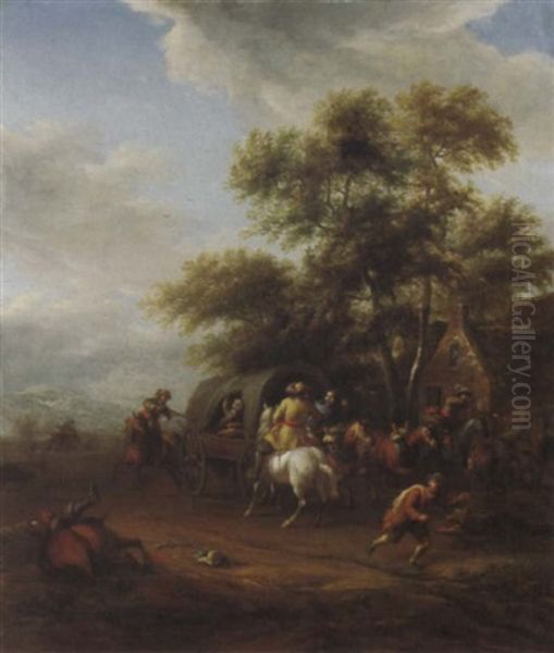 A Highway Robbery By A Cottage Oil Painting by Cornelisz van Essen