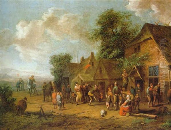 Feiernde Bauern Auf Einer Dorfstrase Oil Painting by Cornelisz van Essen