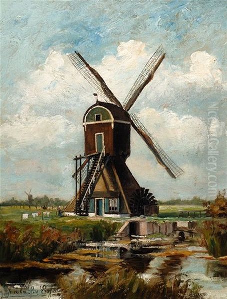 Mill By The Water Oil Painting by Jacoba Louise Stuiveling van Essen