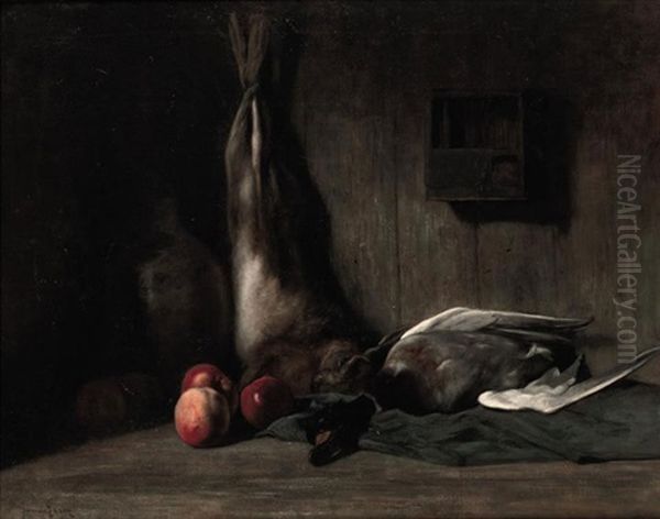 A Still Life With A Wild Duck And Fruits Oil Painting by Jan Van Essen