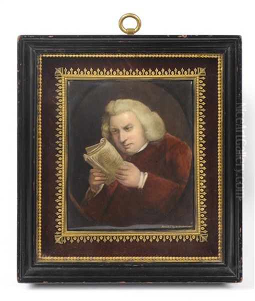 Portrait Miniature Of Dr Johnson After Sir Joshua Reynolds Oil Painting by William Essex