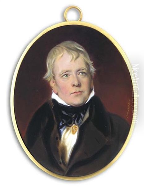 Sir Walter Scott (1771-1832), In Brown Coat And Waistcoat, White Shirt And Black Cravat, Forward Combed Grey Hair Oil Painting by William Essex