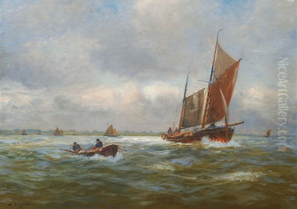 Fishing Cutters On The Elbe Oil Painting by Alexander Essfeld