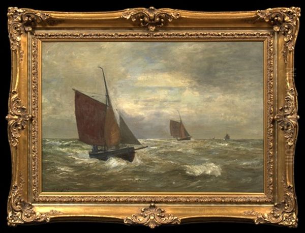 Sailboats On Rough Waters Oil Painting by Alexander Essfeld