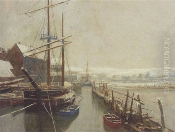 Winterim Hafen Oil Painting by Alexander Essfeld