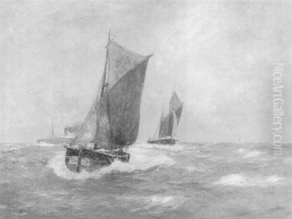 Marine Mit Fischkuttern Und Dampfer Oil Painting by Alexander Essfeld