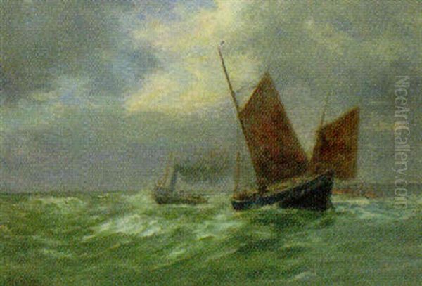 Fischerboot Und Dampfer Auf Bewegter See Oil Painting by Alexander Essfeld