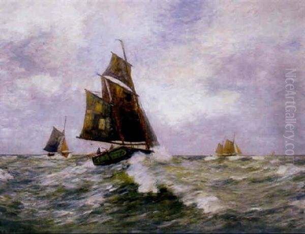 Marine Mit Segelschiffen Bei Kraftiger Brise Oil Painting by Alexander Essfeld