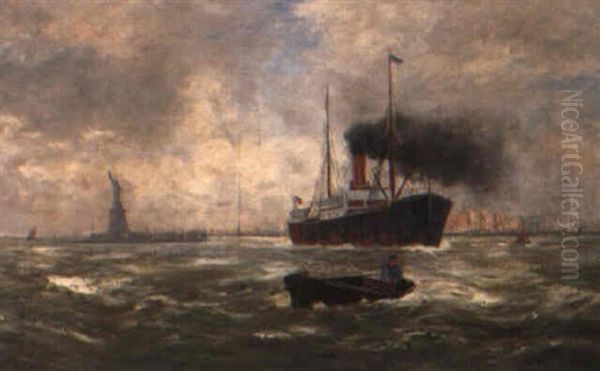 In New York Harbor Oil Painting by Alexander Essfeld