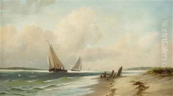 Coastal View With Boats Oil Painting by George Emerick Essig