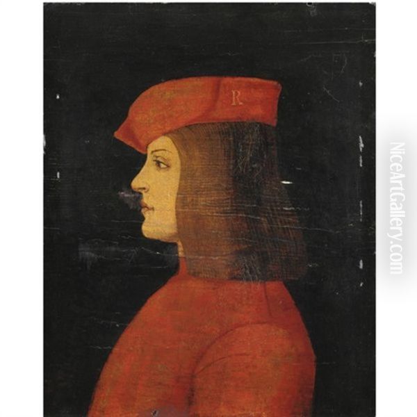 Ritratto Maschile Di Profilo In Abito E Berretto Rosso Oil Painting by Baldassarre d' Este