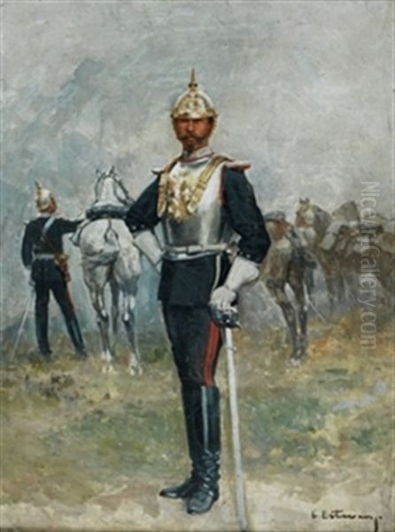 Militar A Caballo Oil Painting by Enrique Estevan Y Vicente