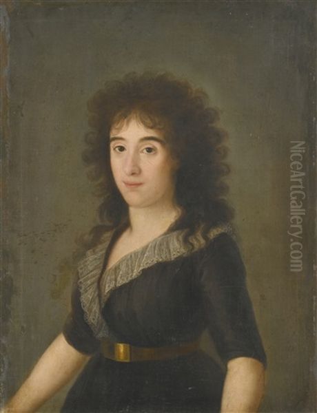 Portrait Of The Second Condesa De Castroterreno, Half-length Oil Painting by Agustin Esteve Y Marques