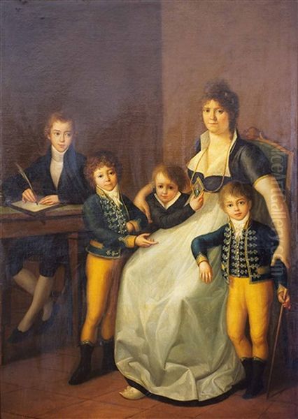 Retrato De D Ursula Lopez Azcutia Y Sus Cuatro Hijos Oil Painting by Agustin Esteve Y Marques