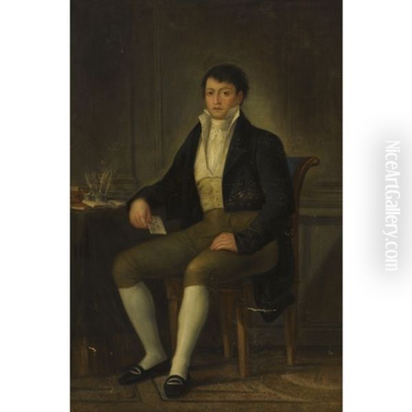 Portrait Of Don Diego De Colon, Seated In A Study Interior Oil Painting by Agustin Esteve Y Marques