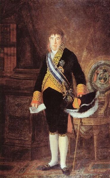 Portrait Of Don Mariano Colon De Toledo, Duque De Verguay De La Vega, Wearing Sashes Of The Orders Of Isabel La Catolica And Carlos Iii Oil Painting by Agustin Esteve Y Marques