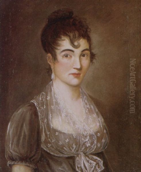 Portrait Of A Lady In A Grey Dress And Lace Shawl Oil Painting by Agustin Esteve Y Marques