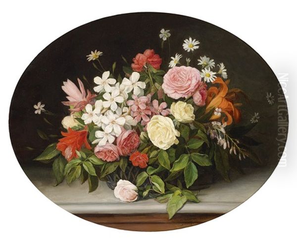 Ein Korb Voller Blumen Oil Painting by Giovanni Estienne