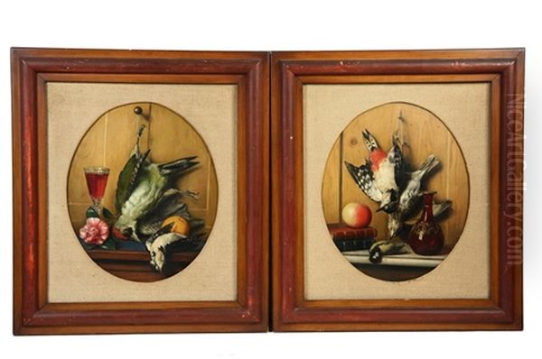 Trompe L'oeil Still Lifes Of Game Birds (pair) Oil Painting by Giovanni Estienne