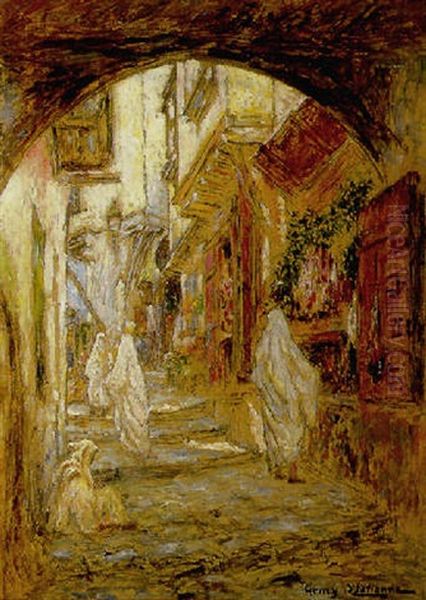 Rue Des Bouchers, Kasbah D'alger Oil Painting by Henry d' Estienne