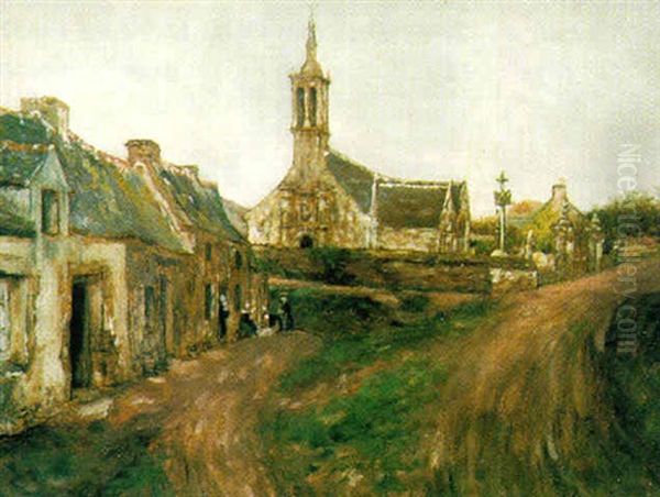 La Route Et L'eglise De Braspart Oil Painting by Henry d' Estienne