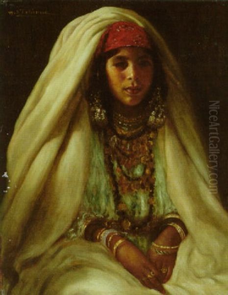 Portrait De Femme Algerienne Paree Oil Painting by Henry d' Estienne