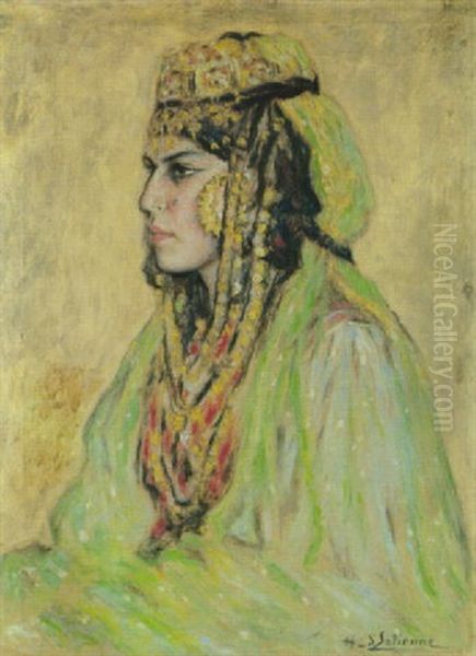 Portrait De Femme Arabe De Bou-saada Oil Painting by Henry d' Estienne