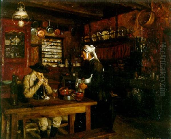 Diner Dans Un Interieur Breton Oil Painting by Henry d' Estienne