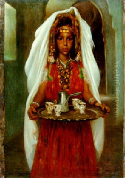 Jeune Fille Arabe Portant Le Cafe Oil Painting by Henry d' Estienne