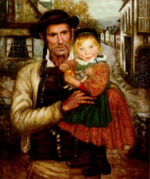 Vieux Breton A L'enfant Oil Painting by Henry d' Estienne