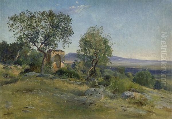 Campagnalandschaft Bei Tivoli Oil Painting by Georg Estler