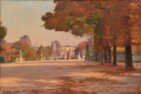 Les Tuileries Et Le Louvre Oil Painting by Hubert-Denis Etcheverry