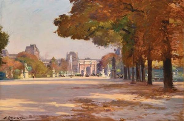 Les Tuileries Et Le Louvre Oil Painting by Hubert-Denis Etcheverry