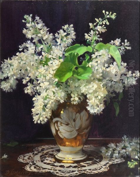 Bouquet Blanc Au Vase De Porcelaine Oil Painting by Hubert-Denis Etcheverry