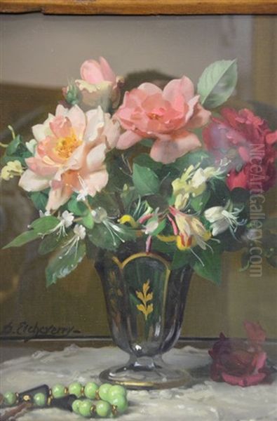 Vase De Fleurs Oil Painting by Hubert-Denis Etcheverry