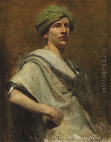 Gentleman Au Turban Vert Oil Painting by Hubert-Denis Etcheverry