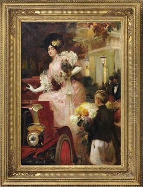 Elegante Montant En Voiture Oil Painting by Hubert-Denis Etcheverry