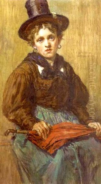 Portrait Of A Woman With An Umbrella Oil Painting by Theodor Josef Ethofer