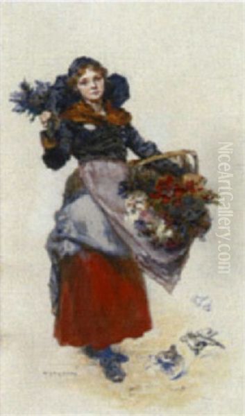 Blumenverkauferin Oil Painting by Theodor Josef Ethofer