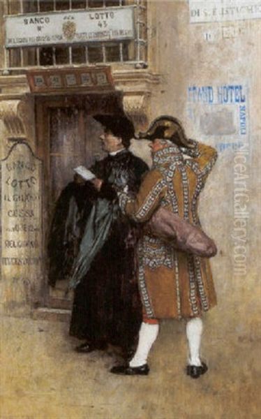 Banco Del' Lotto In Der Via S. Eustachio Oil Painting by Theodor Josef Ethofer