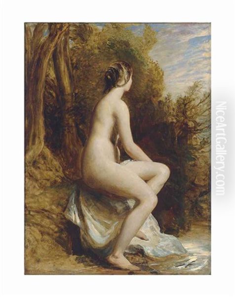 Seated Nude In A Woodland Landscape Oil Painting by William Etty