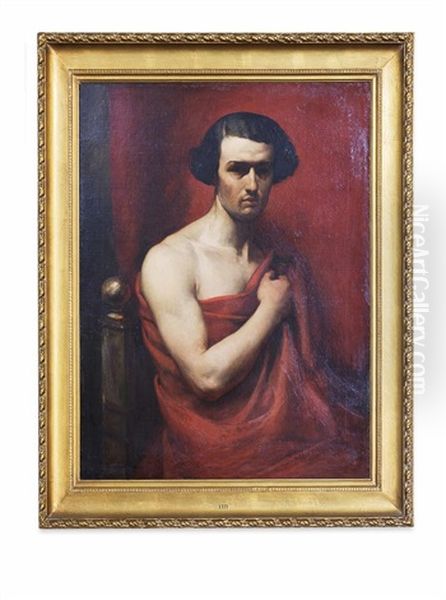 William Charles Macready, Acting In The Role Of Hamlet Wearing A Red Toga Oil Painting by William Etty