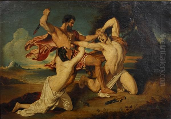 Figures In Mortal Combat Oil Painting by William Etty