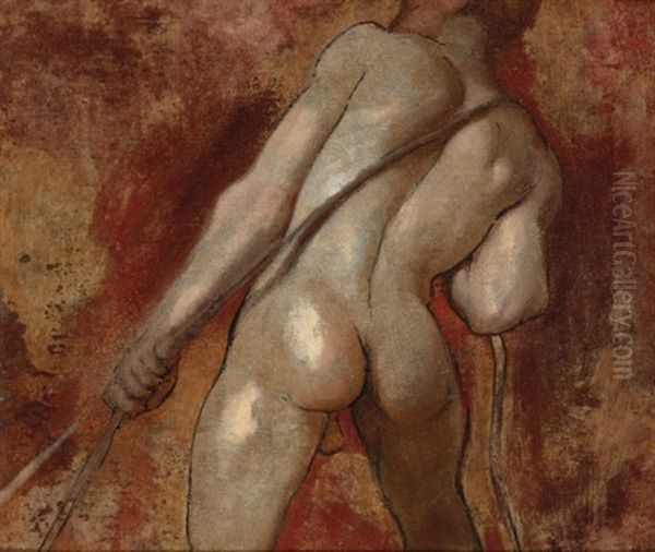 Male Nude Hauling Rope (study (+ Another); 2 Works) Oil Painting by William Etty