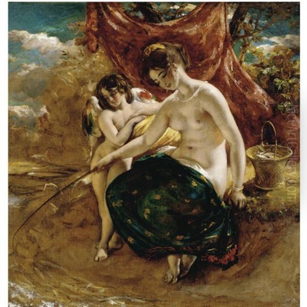 Nymph Angling Oil Painting by William Etty