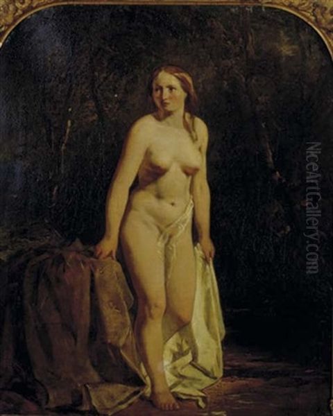 Bathing Nude In Front Of The Riverbank Oil Painting by William Etty