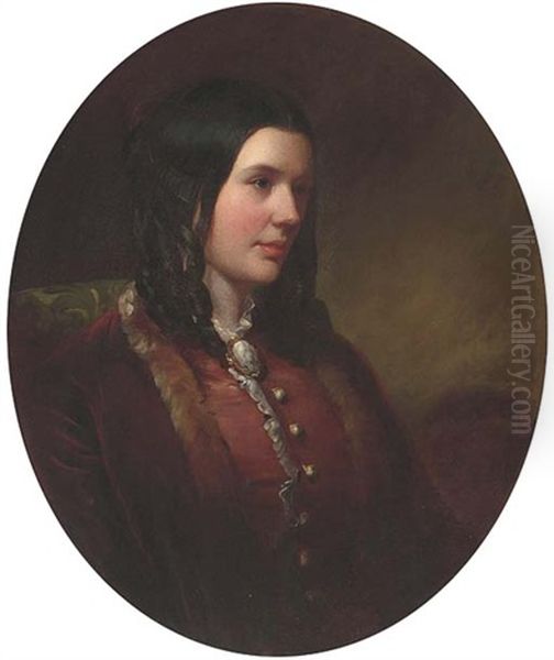 Portrait Of Miss Catherine Etty, Seated Bust-length, In A Fur-lined Coat Oil Painting by William Etty